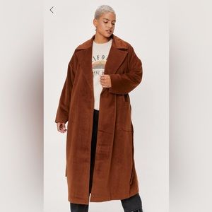 Plus Size Oversized Belted Wool Look Coat - chocolate
